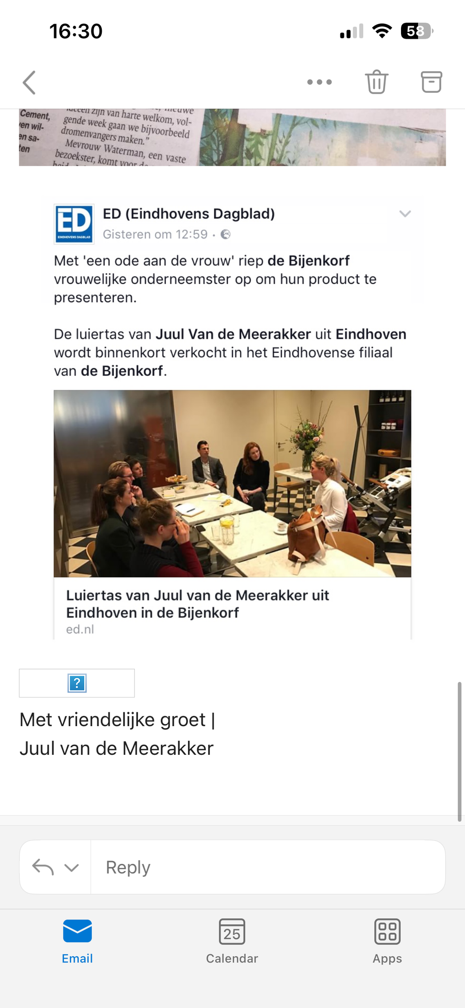 Eindhovens Dagblad social media post over Atelier Jumé